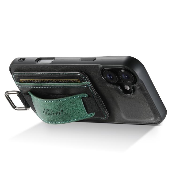For iPhone 17 Suteni H13 Card Wallet Wrist Strap Holder PU Phone Case(Black) - iPhone 17 Cases by Suteni | Online Shopping UK | buy2fix