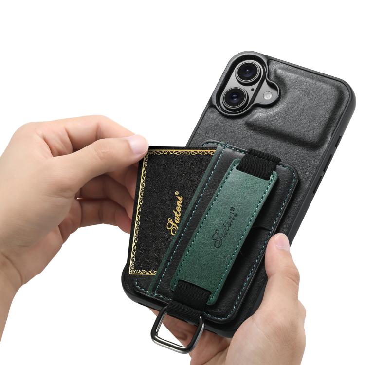 For iPhone 17 Suteni H13 Card Wallet Wrist Strap Holder PU Phone Case(Black) - iPhone 17 Cases by Suteni | Online Shopping UK | buy2fix