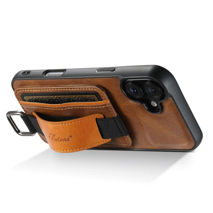 For iPhone 17 Suteni H13 Card Wallet Wrist Strap Holder PU Phone Case(Brown) - iPhone 17 Cases by Suteni | Online Shopping UK | buy2fix
