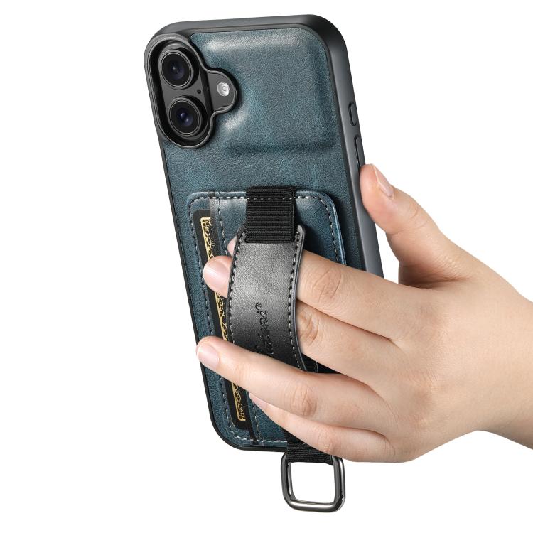 For iPhone 17 Suteni H13 Card Wallet Wrist Strap Holder PU Phone Case(Blue) - iPhone 17 Cases by Suteni | Online Shopping UK | buy2fix