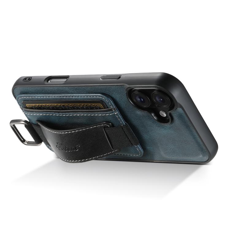 For iPhone 17 Suteni H13 Card Wallet Wrist Strap Holder PU Phone Case(Blue) - iPhone 17 Cases by Suteni | Online Shopping UK | buy2fix
