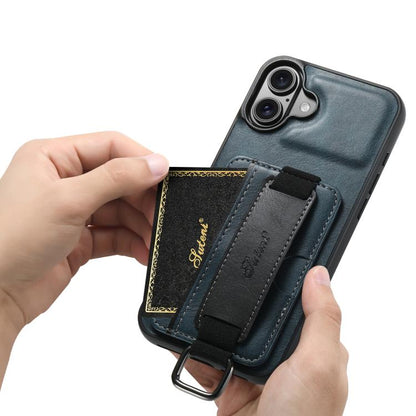 For iPhone 17 Suteni H13 Card Wallet Wrist Strap Holder PU Phone Case(Blue) - iPhone 17 Cases by Suteni | Online Shopping UK | buy2fix