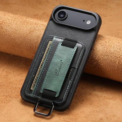 For iPhone Air Suteni H13 Card Wallet Wrist Strap Holder PU Phone Case(Black) - iPhone Air Cases by Suteni | Online Shopping UK | buy2fix