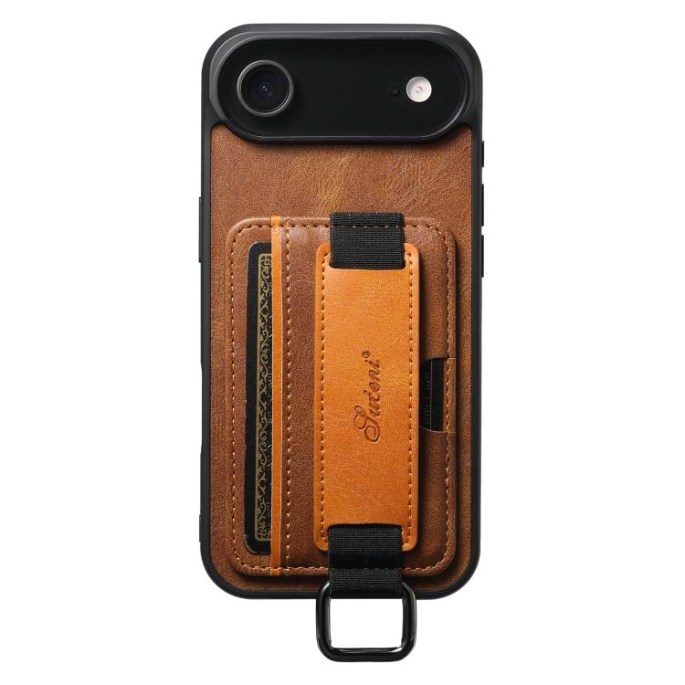 For iPhone 17 Air Suteni H13 Card Wallet Wrist Strap Holder PU Phone Case(Brown) - iPhone 17 Air Cases by Suteni | Online Shopping UK | buy2fix