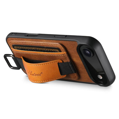 For iPhone 17 Air Suteni H13 Card Wallet Wrist Strap Holder PU Phone Case(Brown) - iPhone 17 Air Cases by Suteni | Online Shopping UK | buy2fix