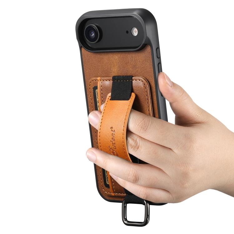 For iPhone 17 Air Suteni H13 Card Wallet Wrist Strap Holder PU Phone Case(Brown) - iPhone 17 Air Cases by Suteni | Online Shopping UK | buy2fix