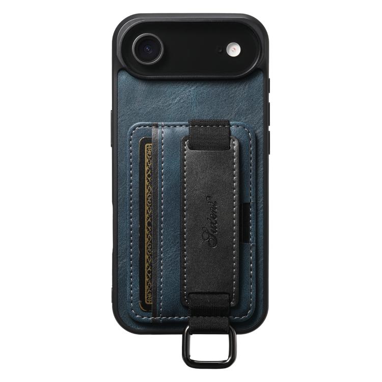 For iPhone 17 Air Suteni H13 Card Wallet Wrist Strap Holder PU Phone Case(Blue) - iPhone 17 Air Cases by Suteni | Online Shopping UK | buy2fix