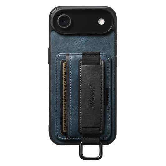 For iPhone 17 Air Suteni H13 Card Wallet Wrist Strap Holder PU Phone Case(Blue) - iPhone 17 Air Cases by Suteni | Online Shopping UK | buy2fix