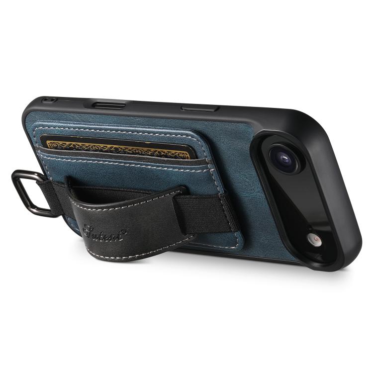 For iPhone 17 Air Suteni H13 Card Wallet Wrist Strap Holder PU Phone Case(Blue) - iPhone 17 Air Cases by Suteni | Online Shopping UK | buy2fix