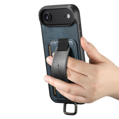 For iPhone 17 Air Suteni H13 Card Wallet Wrist Strap Holder PU Phone Case(Blue) - iPhone 17 Air Cases by Suteni | Online Shopping UK | buy2fix