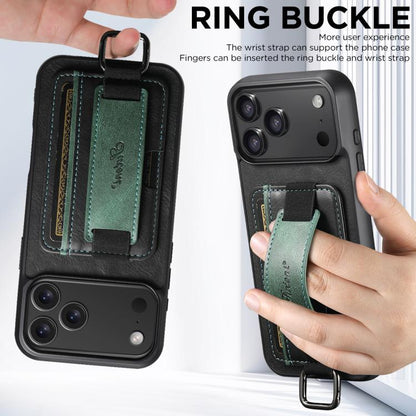 For iPhone 17 Pro Suteni H13 Card Wallet Wrist Strap Holder PU Phone Case(Black) - iPhone 17 Pro Cases by Suteni | Online Shopping UK | buy2fix