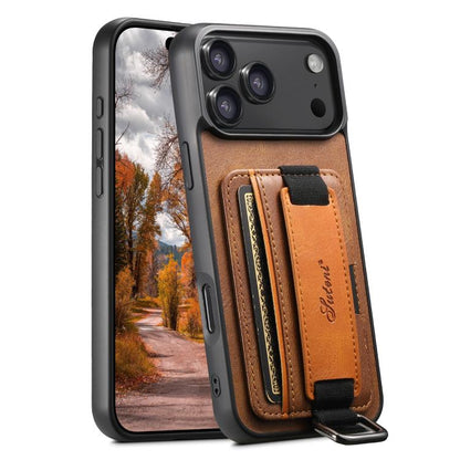 For iPhone 17 Pro Suteni H13 Card Wallet Wrist Strap Holder PU Phone Case(Brown) - iPhone 17 Pro Cases by Suteni | Online Shopping UK | buy2fix