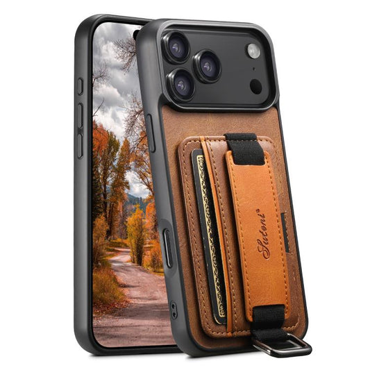 For iPhone 17 Pro Suteni H13 Card Wallet Wrist Strap Holder PU Phone Case(Brown) - iPhone 17 Pro Cases by Suteni | Online Shopping UK | buy2fix