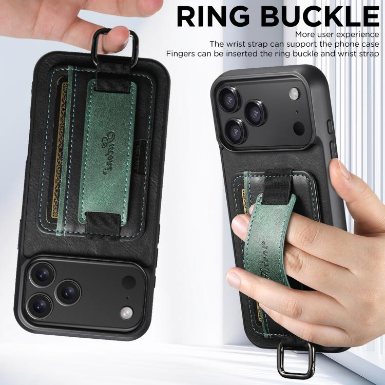 For iPhone 17 Pro Max Suteni H13 Card Wallet Wrist Strap Holder PU Phone Case(Black) - iPhone 17 Pro Max Cases by Suteni | Online Shopping UK | buy2fix