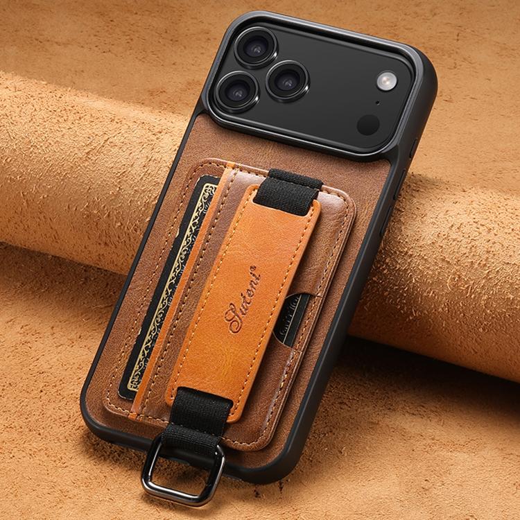 For iPhone 17 Pro Max Suteni H13 Card Wallet Wrist Strap Holder PU Phone Case(Brown) - iPhone 17 Pro Max Cases by Suteni | Online Shopping UK | buy2fix
