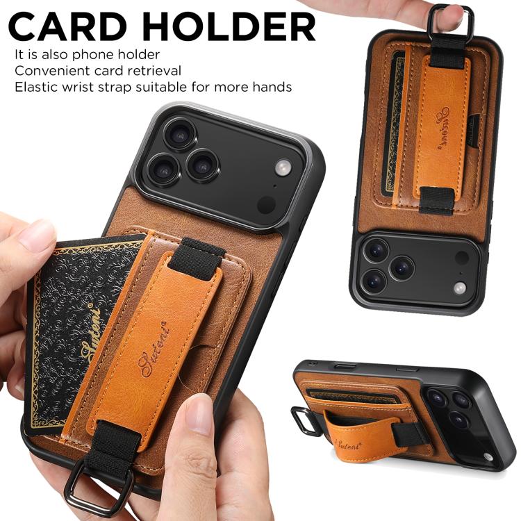 For iPhone 17 Pro Max Suteni H13 Card Wallet Wrist Strap Holder PU Phone Case(Brown) - iPhone 17 Pro Max Cases by Suteni | Online Shopping UK | buy2fix