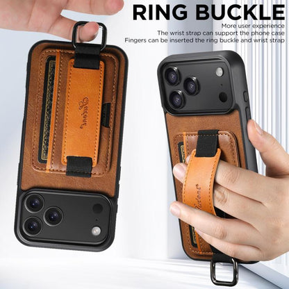 For iPhone 17 Pro Max Suteni H13 Card Wallet Wrist Strap Holder PU Phone Case(Brown) - iPhone 17 Pro Max Cases by Suteni | Online Shopping UK | buy2fix