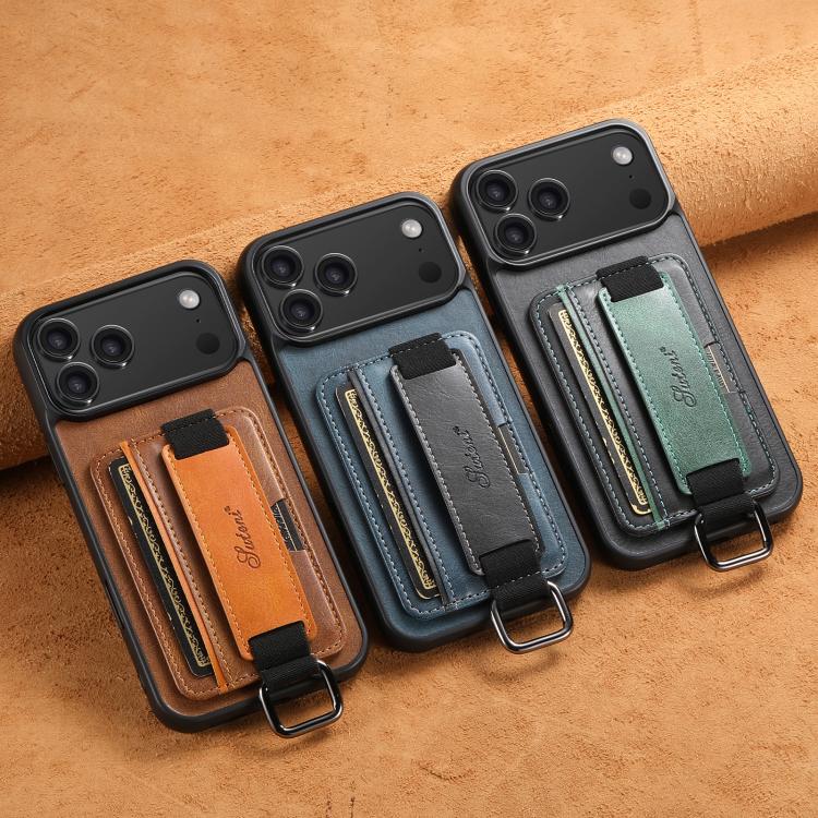 For iPhone 16e Suteni H13 Card Wallet Wrist Strap Holder PU Phone Case(Brown) - iPhone 16e Cases by Suteni | Online Shopping UK | buy2fix