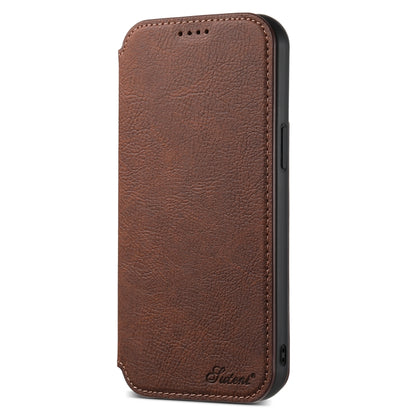 For iPhone 15 Pro Max Suteni J06 Retro Matte Litchi Texture Leather Magnetic Magsafe Phone Case(Brown) - iPhone 15 Pro Max Cases by Suteni | Online Shopping UK | buy2fix
