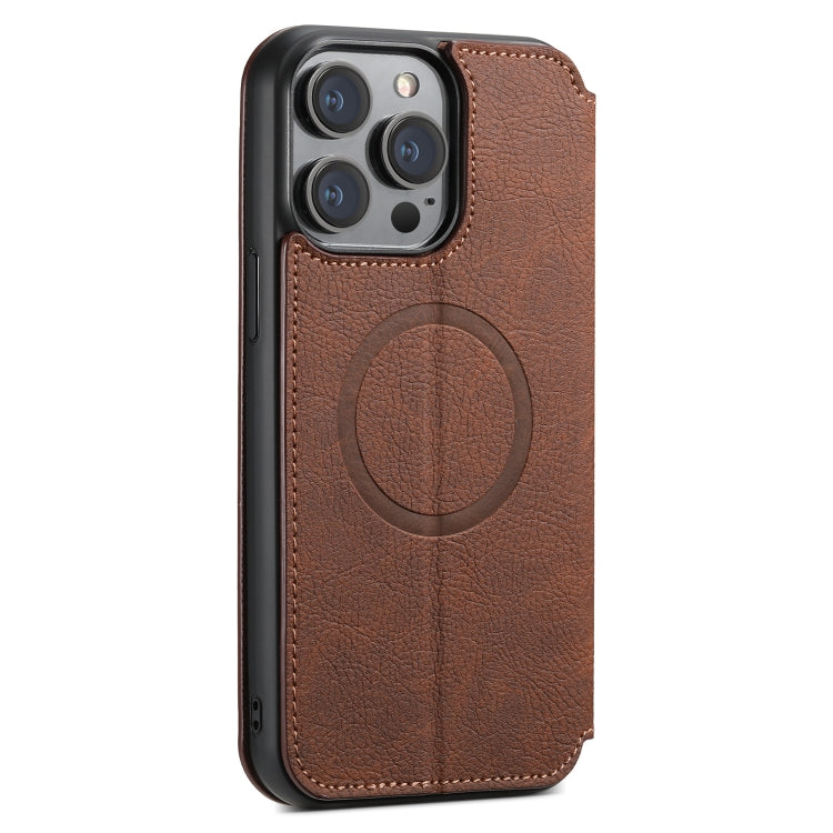 For iPhone 15 Pro Max Suteni J06 Retro Matte Litchi Texture Leather Magnetic Magsafe Phone Case(Brown) - iPhone 15 Pro Max Cases by Suteni | Online Shopping UK | buy2fix