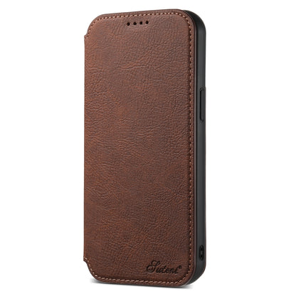 For iPhone 15 Plus Suteni J06 Retro Matte Litchi Texture Leather Magnetic Magsafe Phone Case(Brown) - iPhone 15 Plus Cases by Suteni | Online Shopping UK | buy2fix