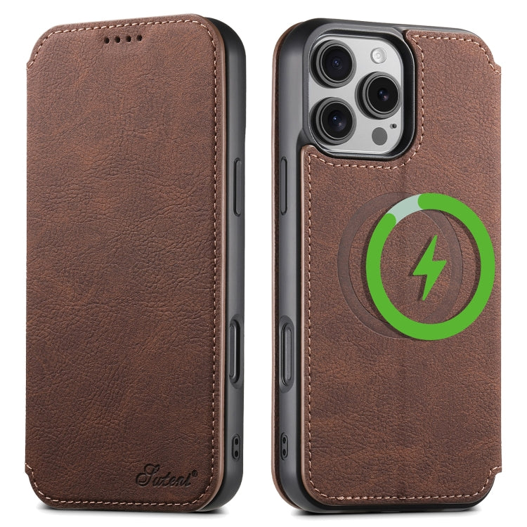 For iPhone 16 Pro Suteni J06 Retro Matte Litchi Texture Leather MagSafe Phone Case(Brown) - iPhone 16 Pro Cases by Suteni | Online Shopping UK | buy2fix