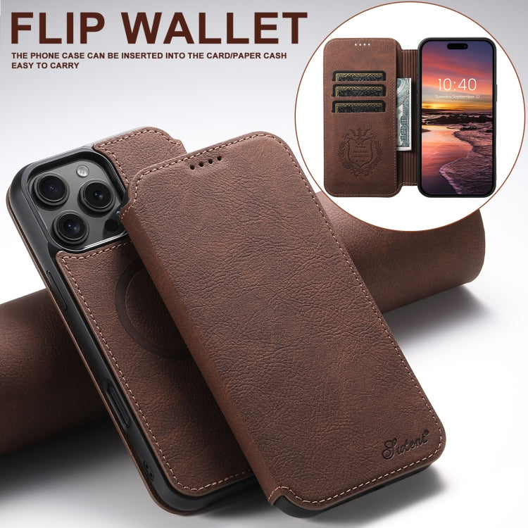 For iPhone 16 Pro Suteni J06 Retro Matte Litchi Texture Leather MagSafe Phone Case(Brown) by Suteni