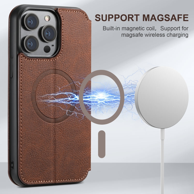For iPhone 16 Plus Suteni J06 Retro Matte Litchi Texture Leather MagSafe Phone Case(Brown) by Suteni