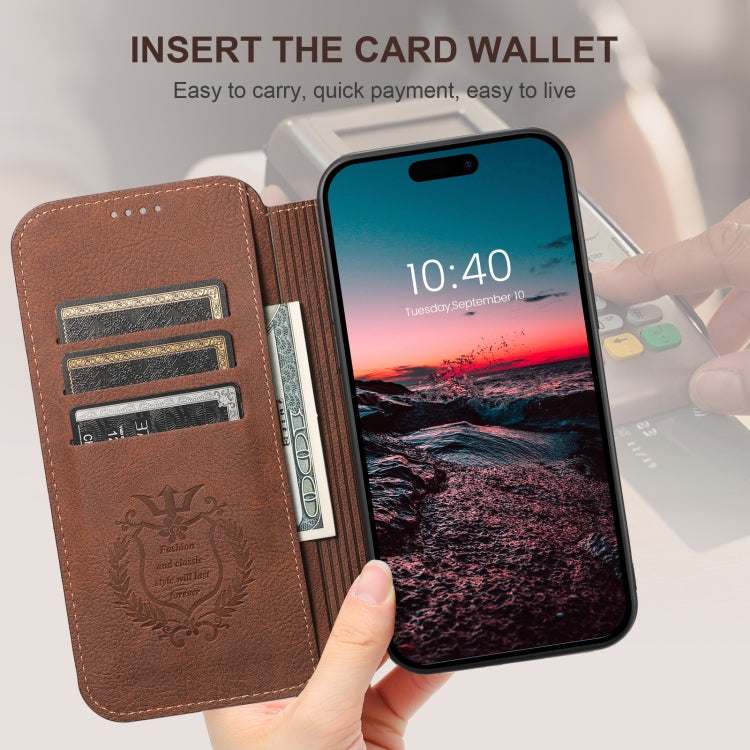 For iPhone 16 Plus Suteni J06 Retro Matte Litchi Texture Leather MagSafe Phone Case(Brown) by Suteni
