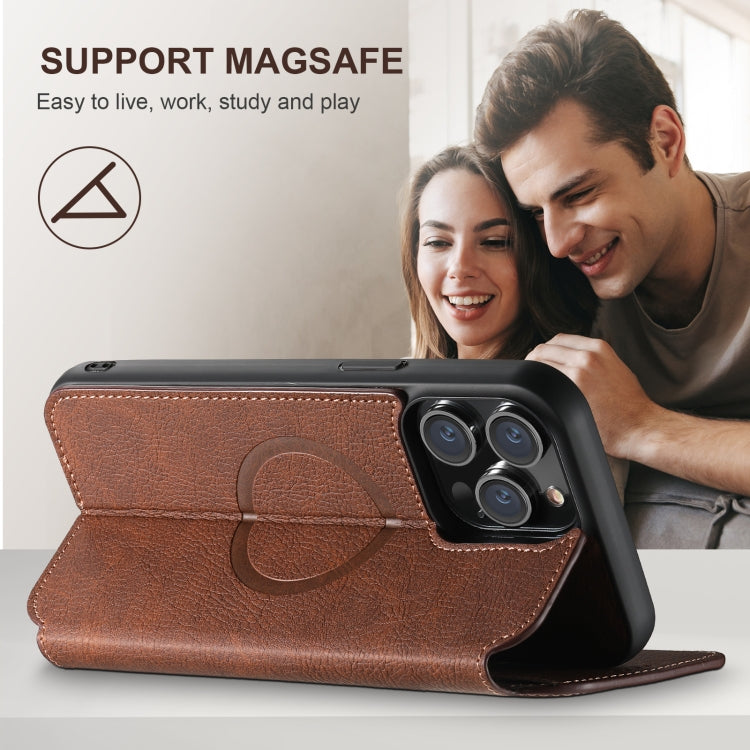 For iPhone 16 Plus Suteni J06 Retro Matte Litchi Texture Leather MagSafe Phone Case(Brown) by Suteni
