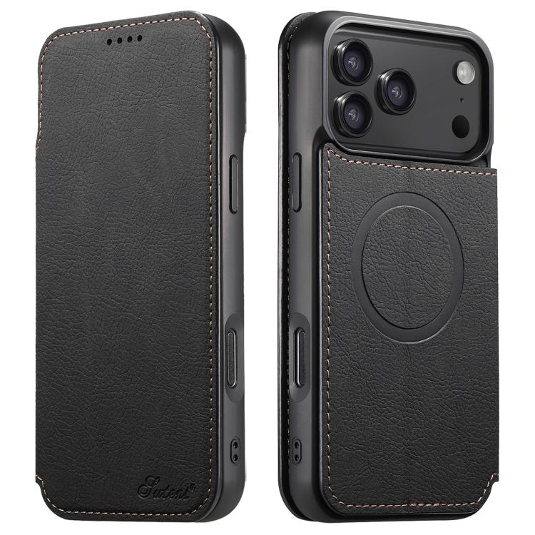 For iPhone 17 Pro Max Suteni J06 Retro Matte Litchi Texture Leather MagSafe Phone Case(Black) - iPhone 17 Pro Max Cases by Suteni | Online Shopping UK | buy2fix