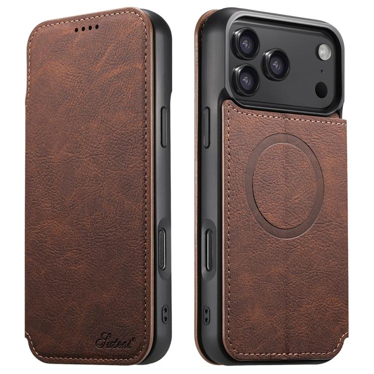 For iPhone 17 Pro Max Suteni J06 Retro Matte Litchi Texture Leather MagSafe Phone Case(Brown) - iPhone 17 Pro Max Cases by Suteni | Online Shopping UK | buy2fix