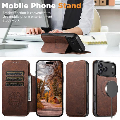 For iPhone 17 Pro Max Suteni J06 Retro Matte Litchi Texture Leather MagSafe Phone Case(Brown) - iPhone 17 Pro Max Cases by Suteni | Online Shopping UK | buy2fix