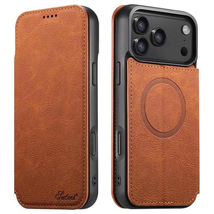 For iPhone 17 Pro Max Suteni J06 Retro Matte Litchi Texture Leather MagSafe Phone Case(Khaki) - iPhone 17 Pro Max Cases by Suteni | Online Shopping UK | buy2fix