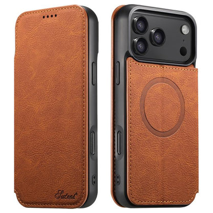 For iPhone 17 Pro Max Suteni J06 Retro Matte Litchi Texture Leather MagSafe Phone Case(Khaki) - iPhone 17 Pro Max Cases by Suteni | Online Shopping UK | buy2fix