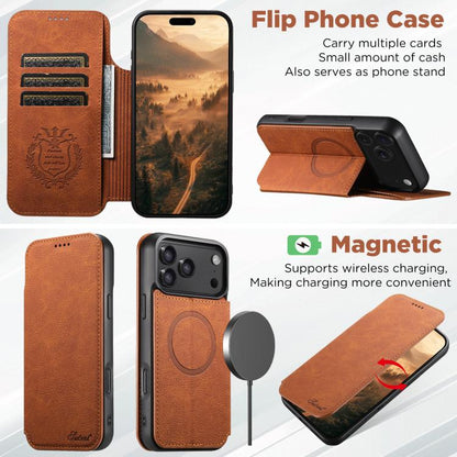 For iPhone 17 Pro Max Suteni J06 Retro Matte Litchi Texture Leather MagSafe Phone Case(Khaki) - iPhone 17 Pro Max Cases by Suteni | Online Shopping UK | buy2fix
