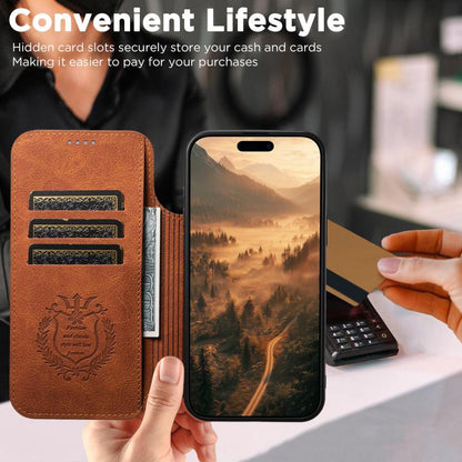 For iPhone 17 Pro Max Suteni J06 Retro Matte Litchi Texture Leather MagSafe Phone Case(Khaki) - iPhone 17 Pro Max Cases by Suteni | Online Shopping UK | buy2fix