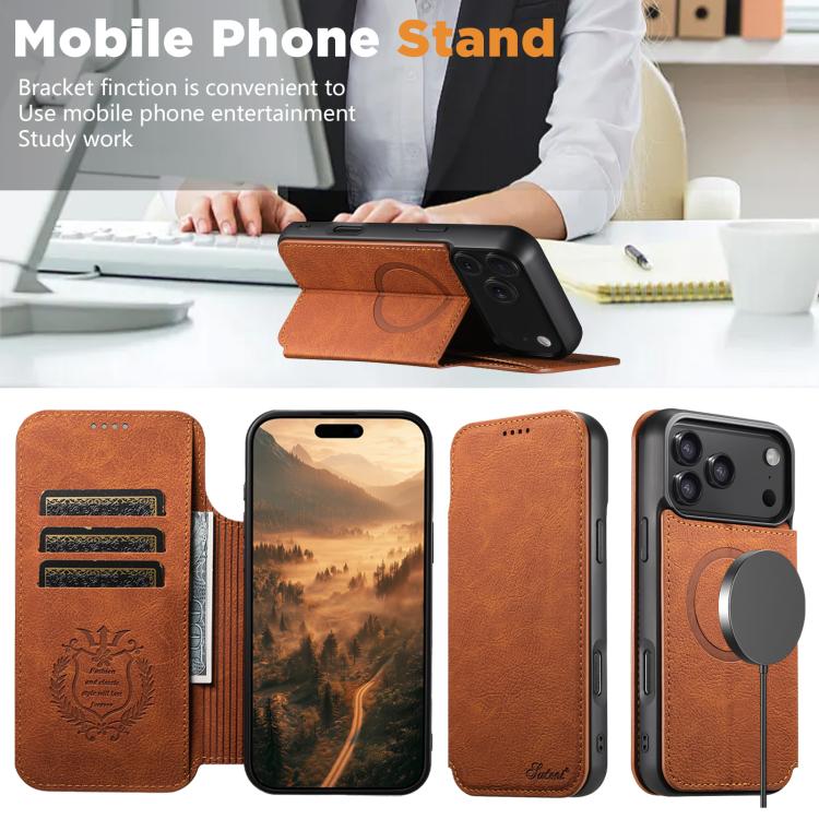 For iPhone 17 Pro Max Suteni J06 Retro Matte Litchi Texture Leather MagSafe Phone Case(Khaki) - iPhone 17 Pro Max Cases by Suteni | Online Shopping UK | buy2fix