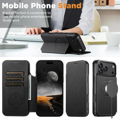 For iPhone 17 Pro Suteni J06 Retro Matte Litchi Texture Leather MagSafe Phone Case(Black) - iPhone 17 Pro Cases by Suteni | Online Shopping UK | buy2fix