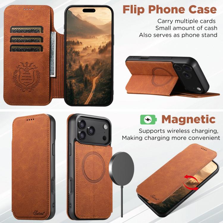 For iPhone 17 Pro Suteni J06 Retro Matte Litchi Texture Leather MagSafe Phone Case(Khaki) - iPhone 17 Pro Cases by Suteni | Online Shopping UK | buy2fix