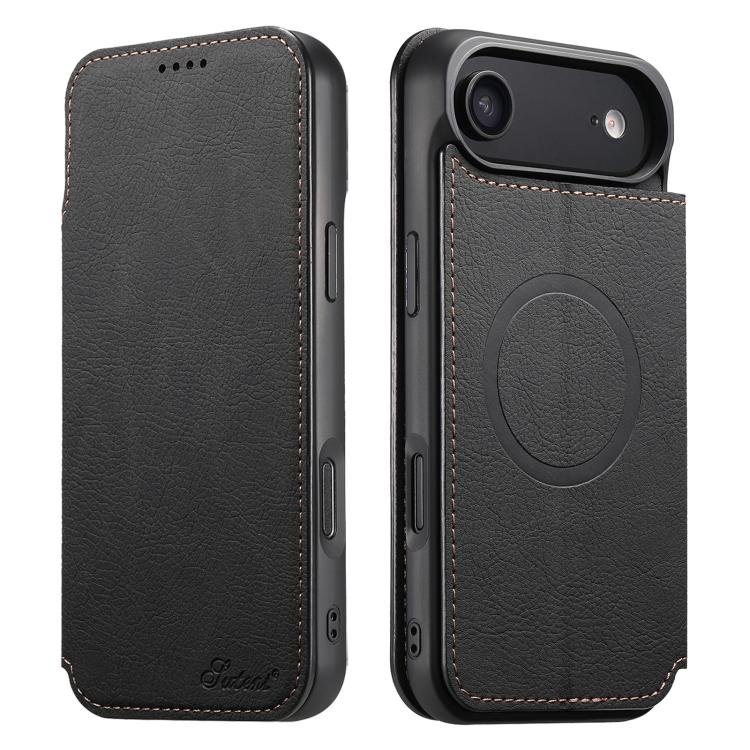 For iPhone Air Suteni J06 Retro Matte Litchi Texture Leather MagSafe Phone Case(Black) - iPhone Air Cases by Suteni | Online Shopping UK | buy2fix
