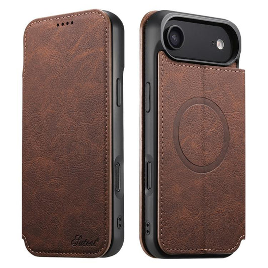 For iPhone 17 Air Suteni J06 Retro Matte Litchi Texture Leather MagSafe Phone Case(Brown) - iPhone 17 Air Cases by Suteni | Online Shopping UK | buy2fix
