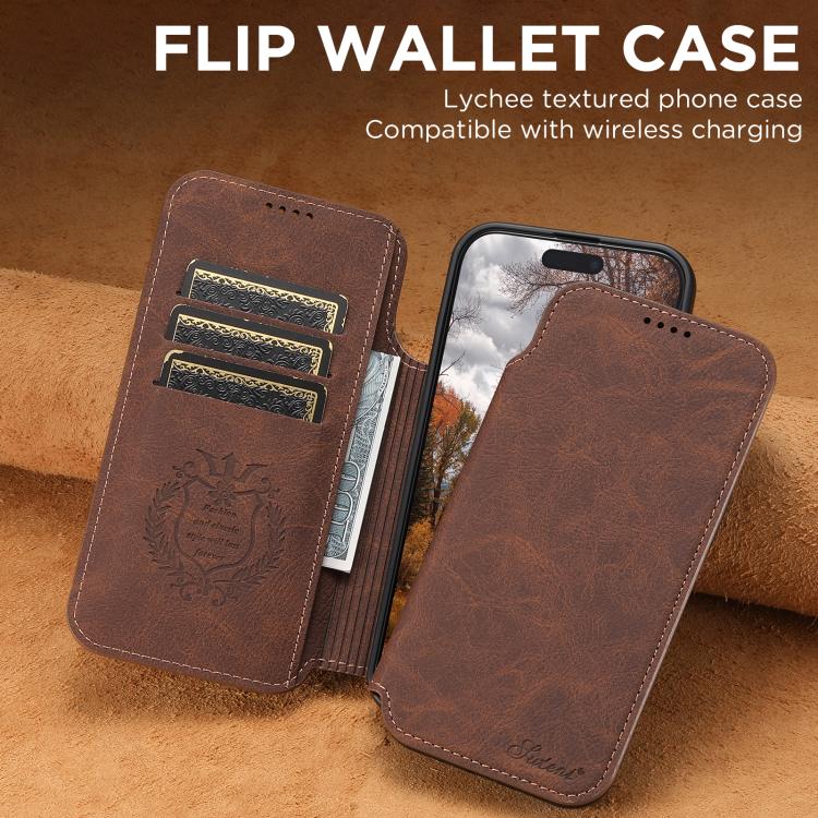 For iPhone 17 Air Suteni J06 Retro Matte Litchi Texture Leather MagSafe Phone Case(Brown) - iPhone 17 Air Cases by Suteni | Online Shopping UK | buy2fix