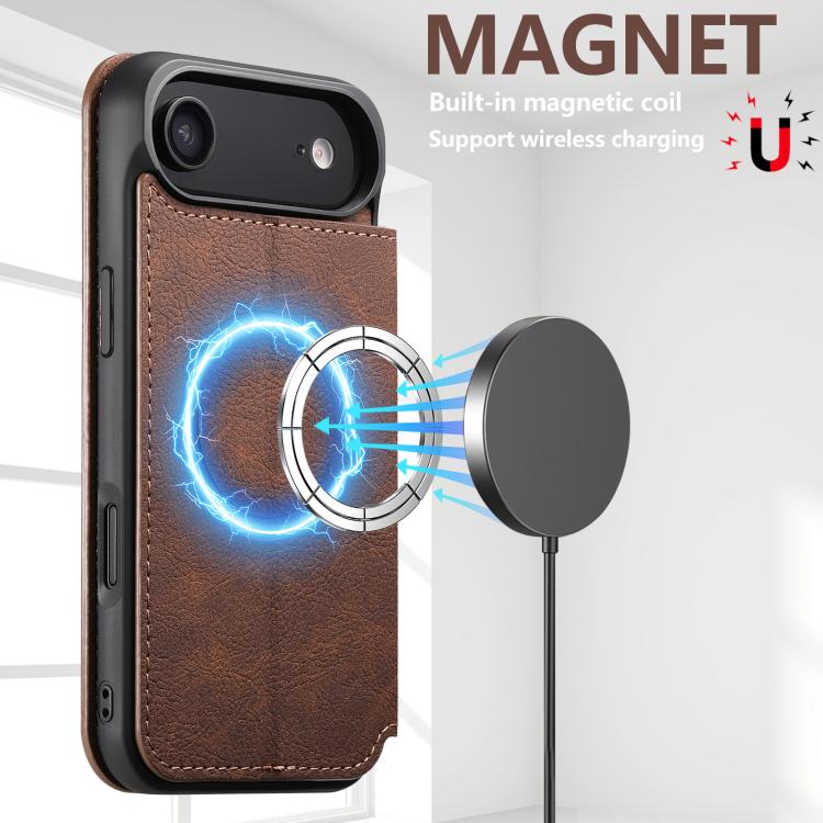 For iPhone 17 Air Suteni J06 Retro Matte Litchi Texture Leather MagSafe Phone Case(Brown) - iPhone 17 Air Cases by Suteni | Online Shopping UK | buy2fix