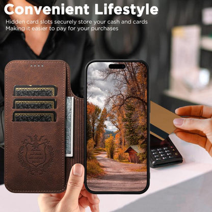 For iPhone 17 Air Suteni J06 Retro Matte Litchi Texture Leather MagSafe Phone Case(Brown) - iPhone 17 Air Cases by Suteni | Online Shopping UK | buy2fix