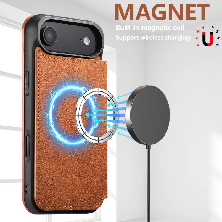 For iPhone 17 Air Suteni J06 Retro Matte Litchi Texture Leather MagSafe Phone Case(Khaki) - iPhone 17 Air Cases by Suteni | Online Shopping UK | buy2fix