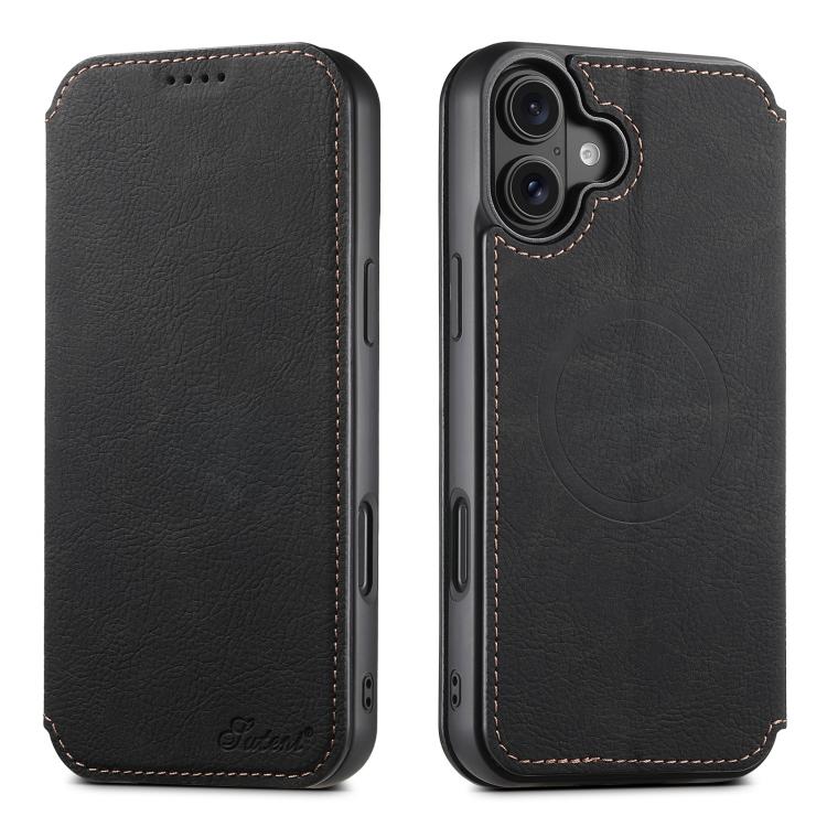 For iPhone 17 Suteni J06 Retro Matte Litchi Texture Leather MagSafe Phone Case(Black) - iPhone 17 Cases by Suteni | Online Shopping UK | buy2fix