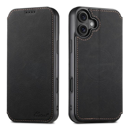 For iPhone 17 Suteni J06 Retro Matte Litchi Texture Leather MagSafe Phone Case(Black) - iPhone 17 Cases by Suteni | Online Shopping UK | buy2fix