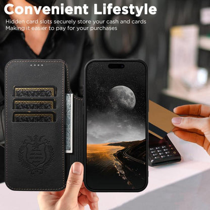 For iPhone 17 Suteni J06 Retro Matte Litchi Texture Leather MagSafe Phone Case(Black) - iPhone 17 Cases by Suteni | Online Shopping UK | buy2fix