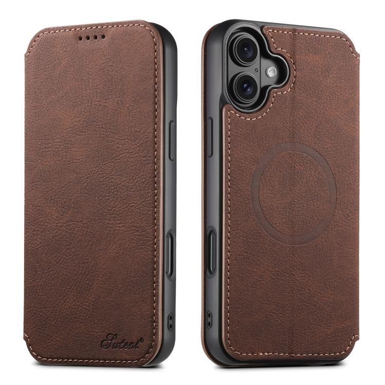 For iPhone 17 Suteni J06 Retro Matte Litchi Texture Leather MagSafe Phone Case(Brown) - iPhone 17 Cases by Suteni | Online Shopping UK | buy2fix